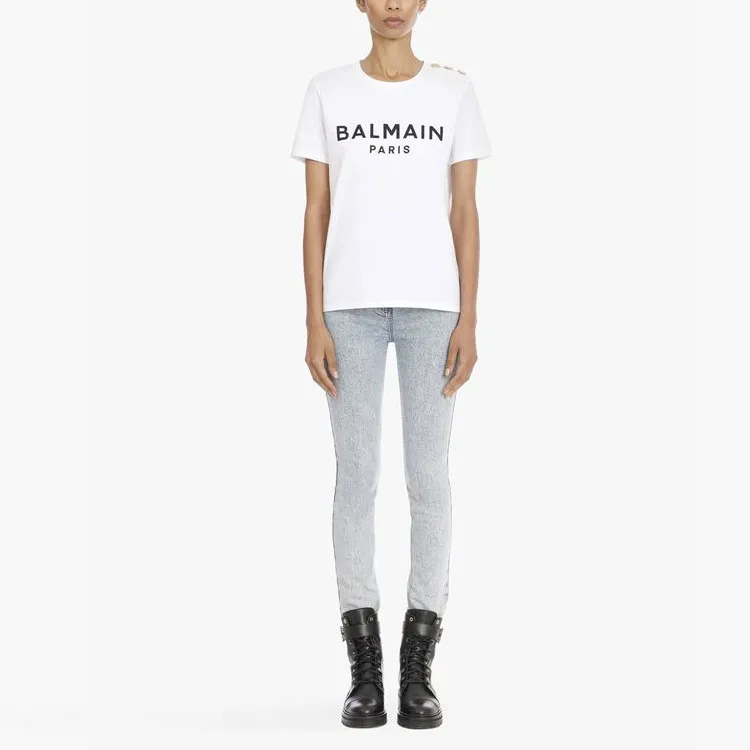 BALMAIN Logo Printed Crewneck T Shirt-1