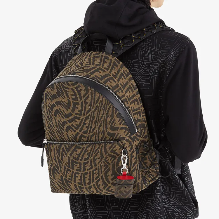 FENDI Canvas With Leather Backpack Regular Men's Brown-4
