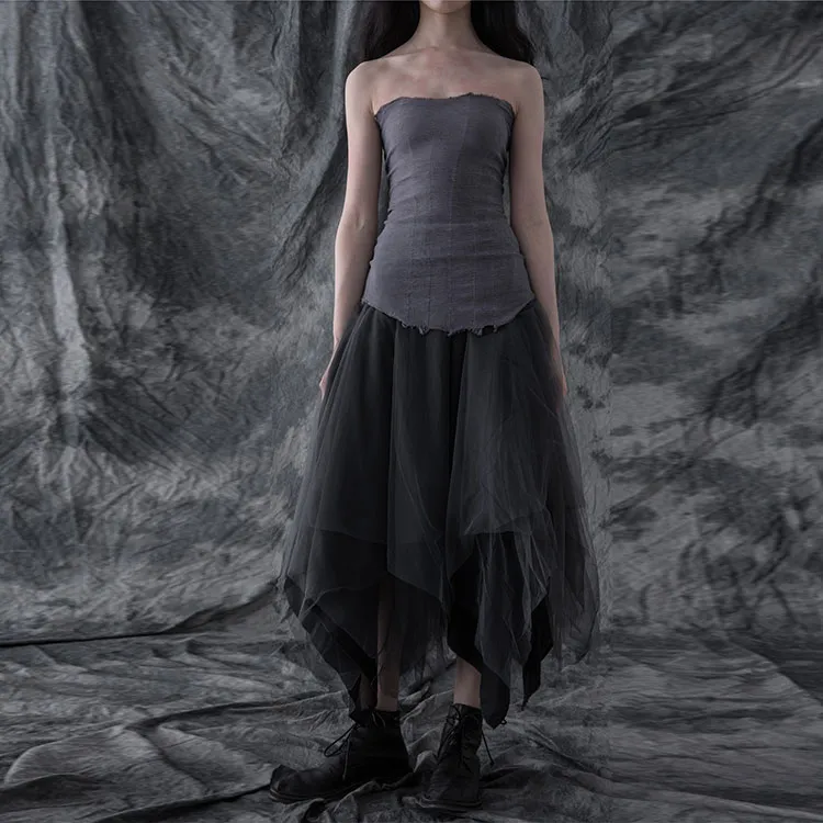 MARC LE BIHAN Asymmetric Tulle Midi Skirt-2