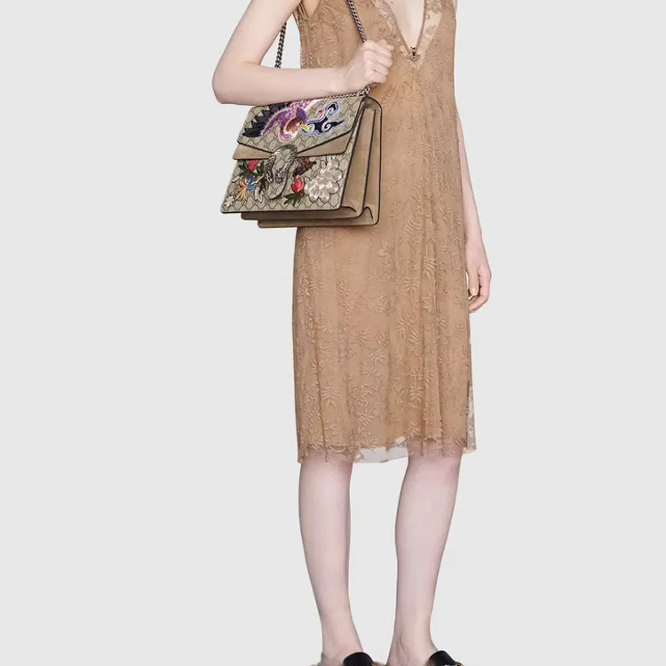 GUCCI Canvas With Leather Bacchus Bag Crossbody Bag Shoulder Bag Medium Size Women's Beige-7