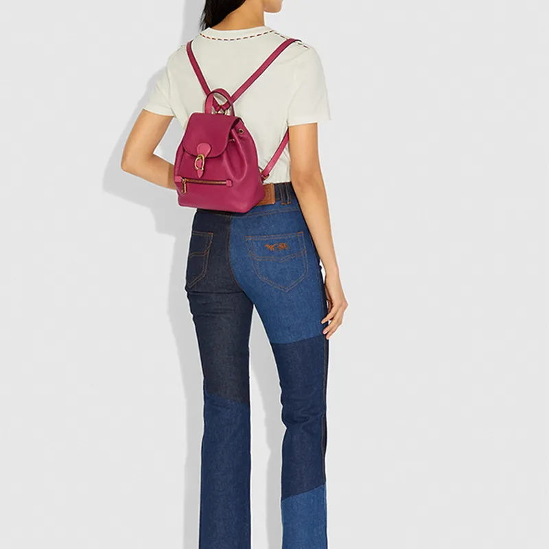 COACH Evie Leather Backpack Small Size Women's Rose Red-3