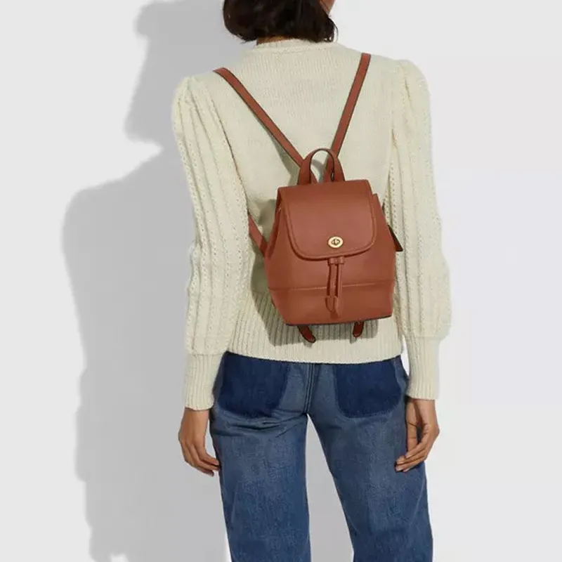 COACH Turnlock Leather Backpack Trumpets Women's Brown-5