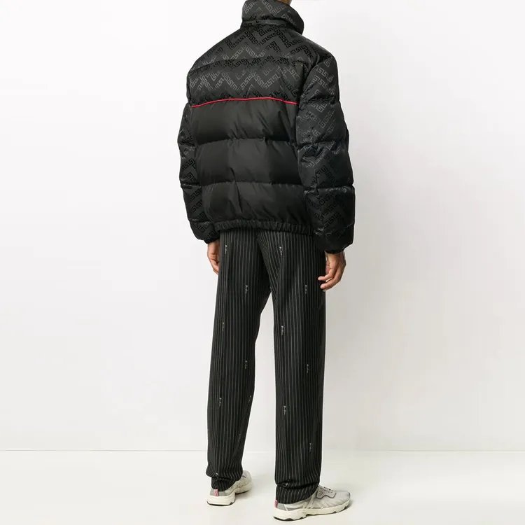 VERSACE Solid Color Detachable Hood Down Jacket Men's Black-2