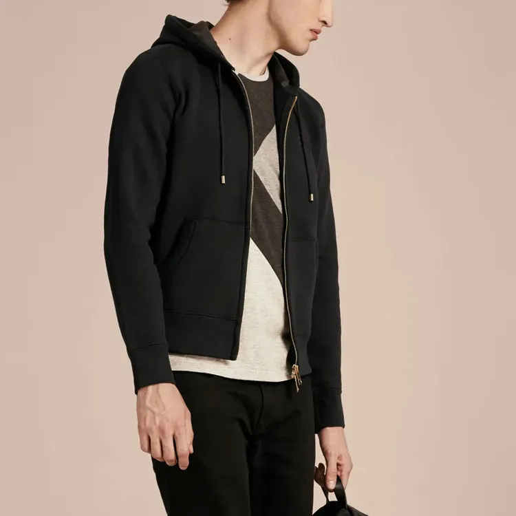 Burberry Men Clarendon Check Hooded Zip-Up Hoodie Black/Grey-4