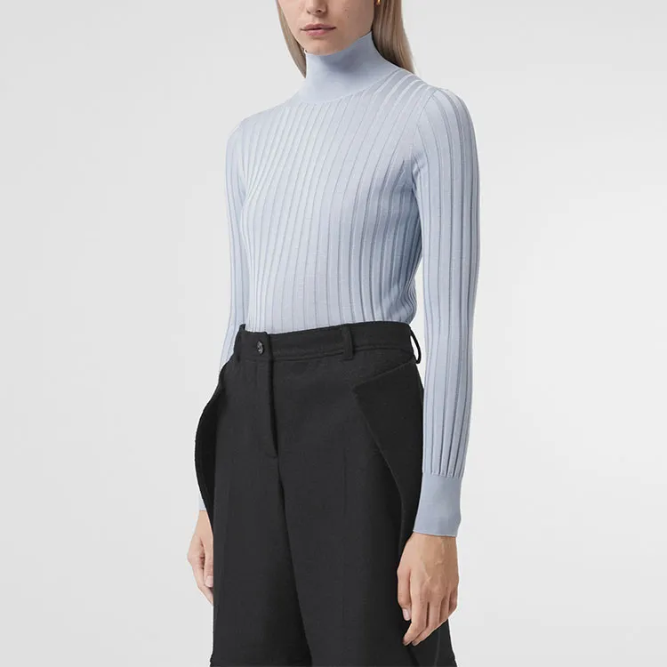 Burberry Turtleneck Slim Fit Knitwear Women's Light Blue 80447231-3