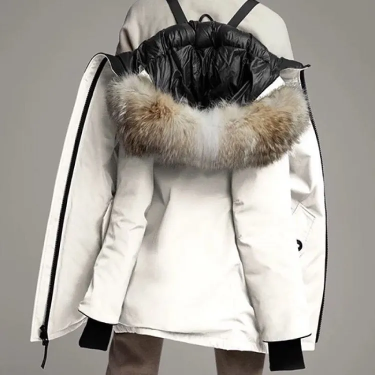Canada Goose Rosemont Series Solid Color Hooded Mid-Length Down Jacket Women's White-1