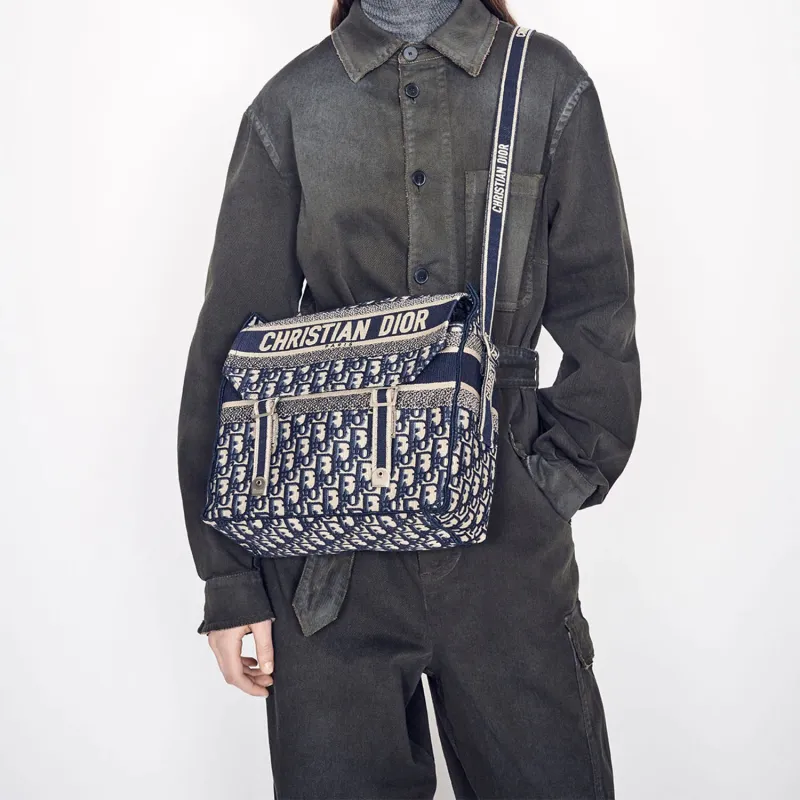 DIOR DiorCamp Canvas Canvas Bag Messenger Bag Shoulder Bag Crossbody Bag Medium Size Unisex Denim Blue-7