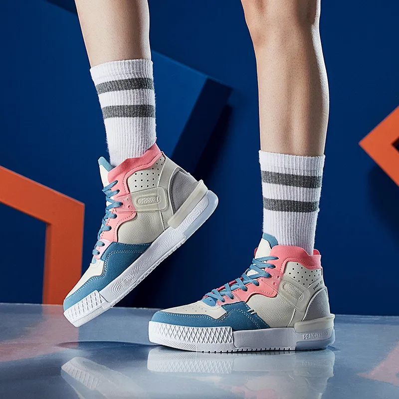 PEAK Taichi 910 Anti Slip Wear Resistant High Top Vintage Basketball Shoes Women's Pink White-6