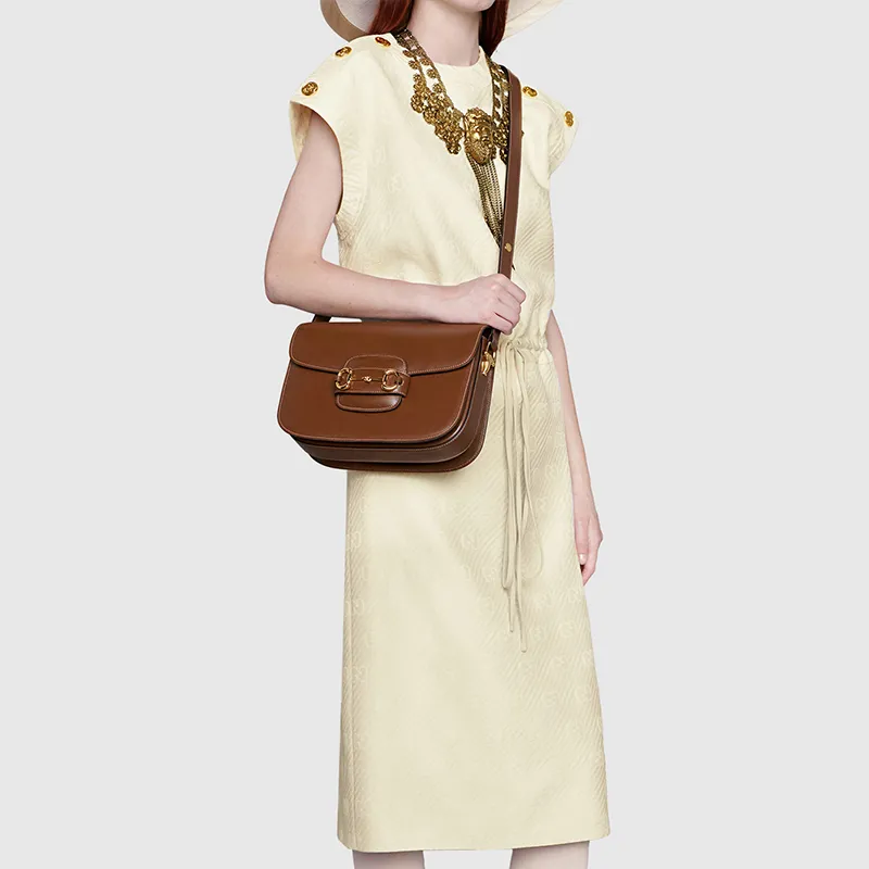 GUCCI Leather Saddle Bag, Crossbody Bag, Shoulder Bag Women's Brown-9