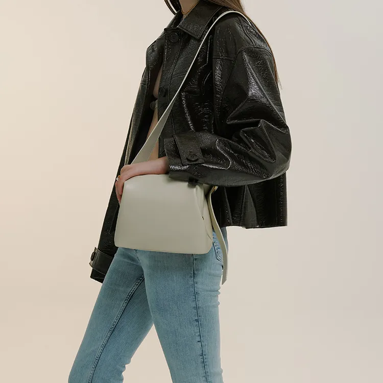 OSOI MINI BROT Italian Version Calfskin Chinese Steamed Bun Bag, Crossbody Bag, Shoulder Bag Mini Women's Cream White-4