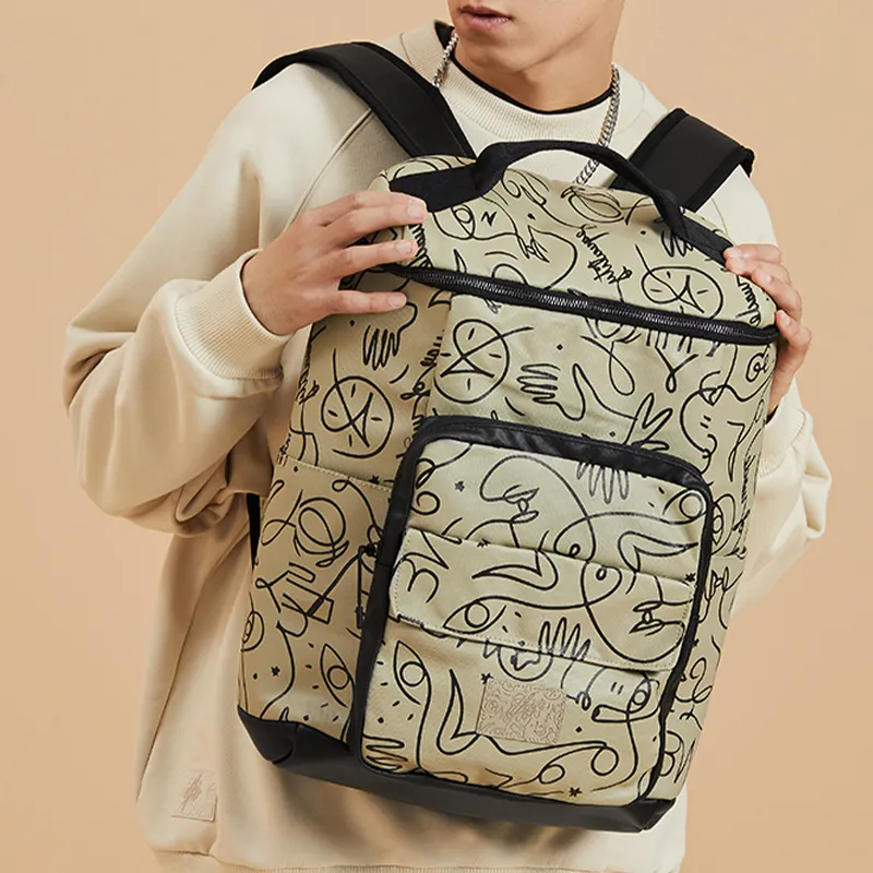 LiNing Wade Artist DFT Collaboration Fabric Backpack Regular Unisex Khaki-3