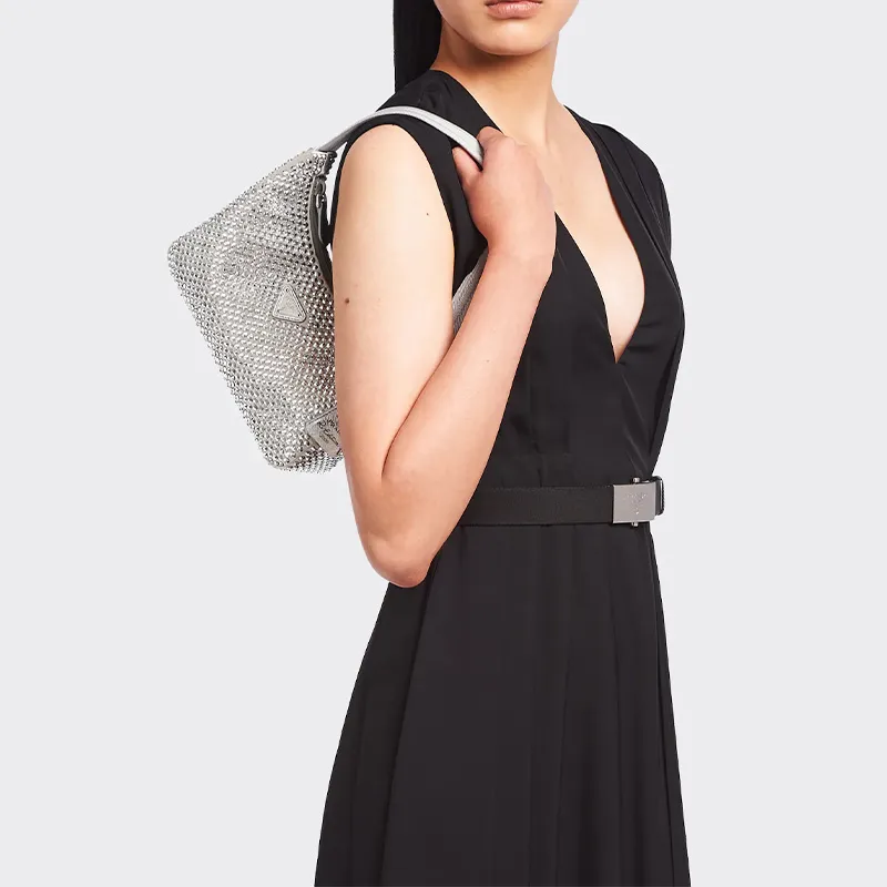 PRADA Re Edition Fabric Hobo Bag, Shoulder Bag, Handbag Mini Women's Silver-3