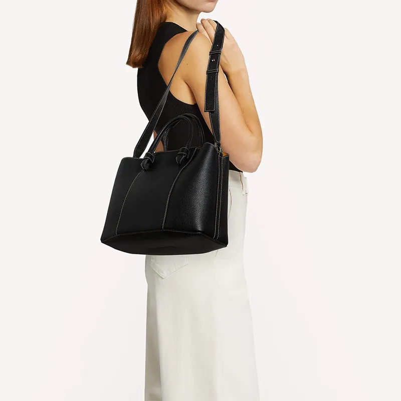 Furla Soft Calfskin Patchwork Grain Calfskin Tote Bag, Shopping Bag, Shoulder Bag Large Size Women's Black-4