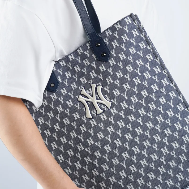 MLB Monogram Collection Polyester Tote Bag Shopping Bag Combo One Shoulder Handbag Large Size Unisex Blue-9