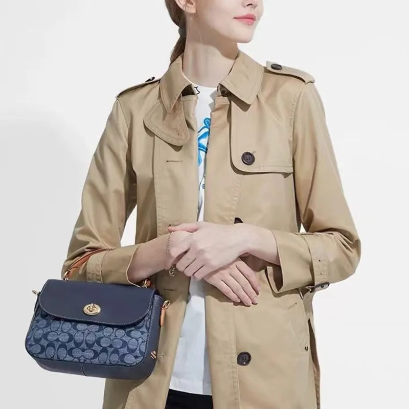 COACH Marlie Leather Satchel Bag, Small Square Bag, Handbag, Shoulder Bag, Crossbody Bag Medium Size Women's Denim Blue-6