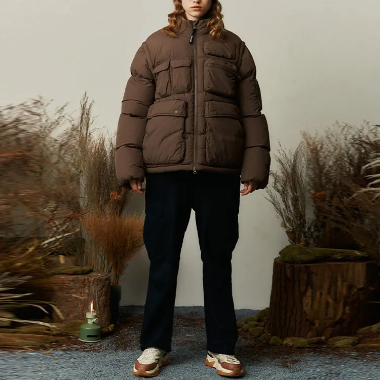New Era Puffer Jackets Unisex Brown-4