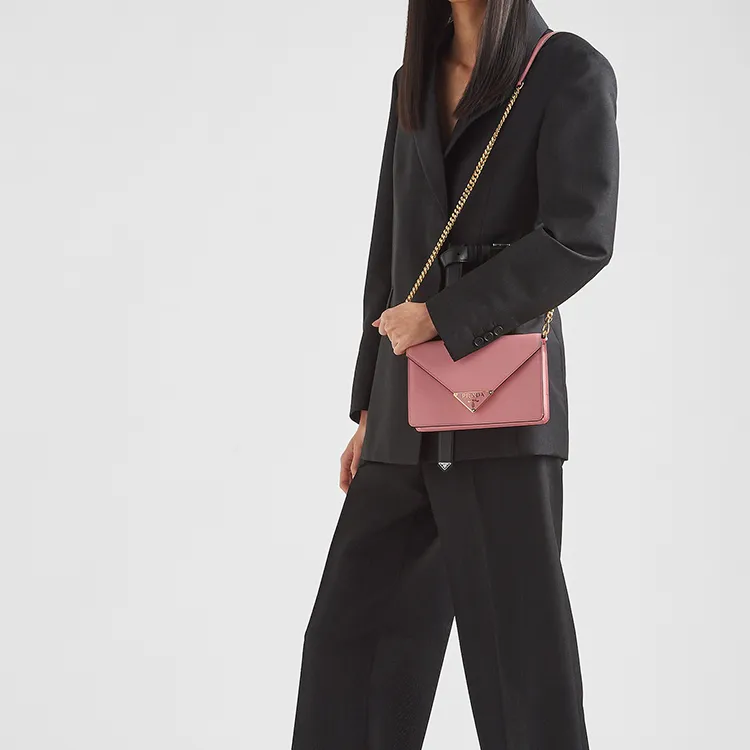 PRADA Saffiano Leather Crossbody Bag, Shoulder Bag Women's Pink-6