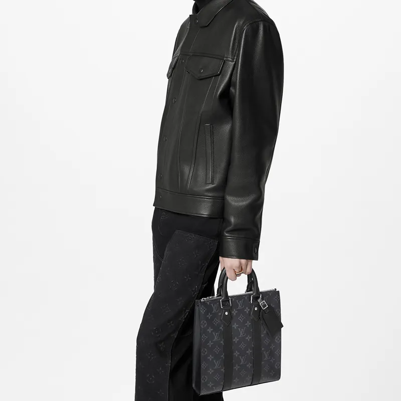 LOUIS VUITTON Sac Plat Coated Canvas With Leather Trim Crossbody One Shoulder Handbags Regular Men's Black-7