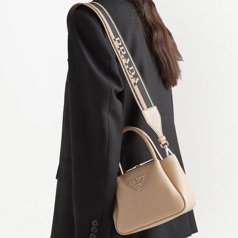 PRADA Leather Shoulder Bag Crossbody Bag Handbag Mini Women's Elephant Grey/sand Beige-6