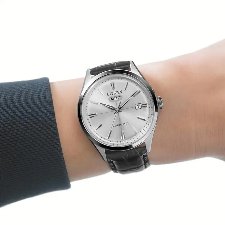 CITIZEN Automatic/Manual Mechanical Movement Cow Leather Strap Watch 40.2mm Women's Watch Silver Dial NH8391 01A-4