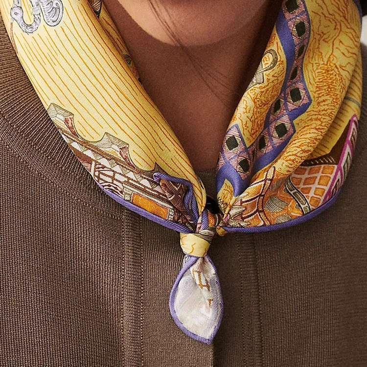 HERMES Detail Silk Scarves Women's Yellow-1