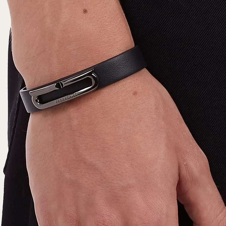 Ferragamo Gancini plaque Leather Bracelet-2