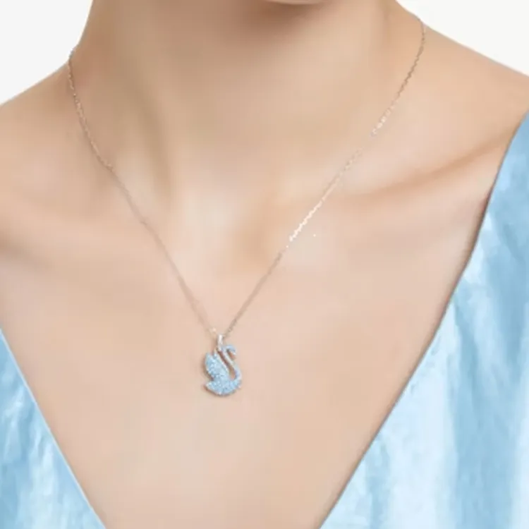 Swarovski Rhodium Plated Necklaces Women's Blue-3