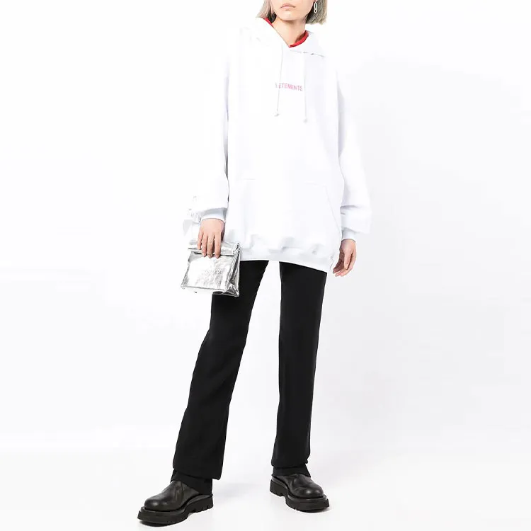 Vetements Logo Label Hoodie 'White/Hot Pink'-1