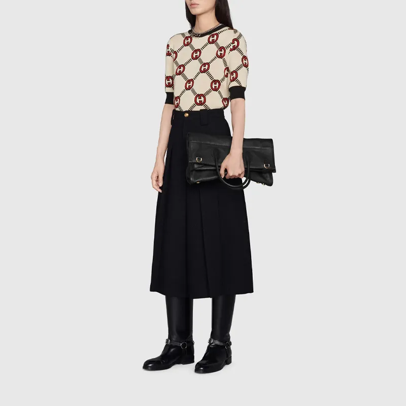 GUCCI Leather Shoulder Bag, Crossbody Bag, Handbag Unisex Black-8