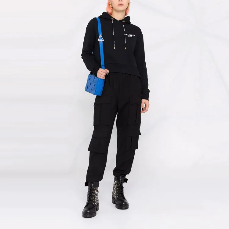 BALMAIN Flocked logo Cotton Hoodie-1