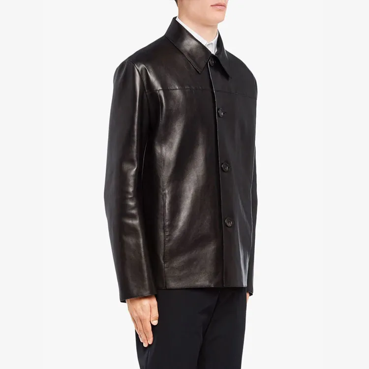 PRADA Leather Jacket Men's Black-3