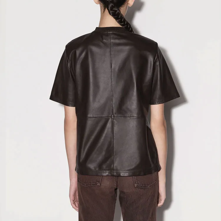 AMIRI Crewneck Short Sleeved Leather T Shirt-3