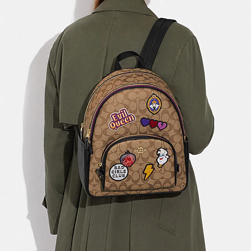 COACH Disney, Collaboration Court Fabric With Cow Leather Backpack Tubas Women's Khaki-3
