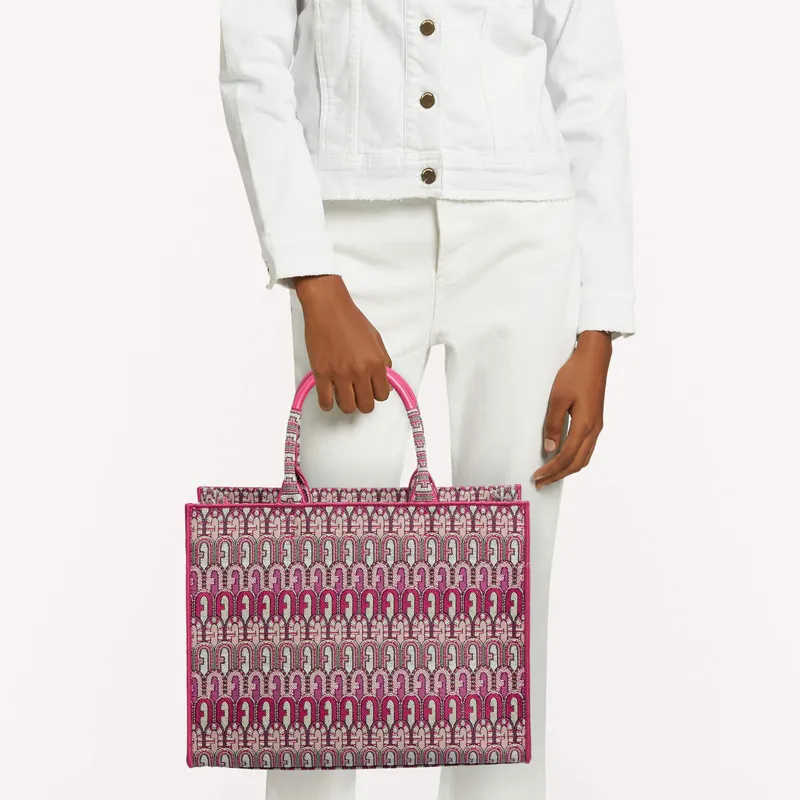 Furla Opportunity Ethnic Style Jacquard Fabric Tote Bag Shopping Bag Square Bag Handbag Large Size Women's Purple-4