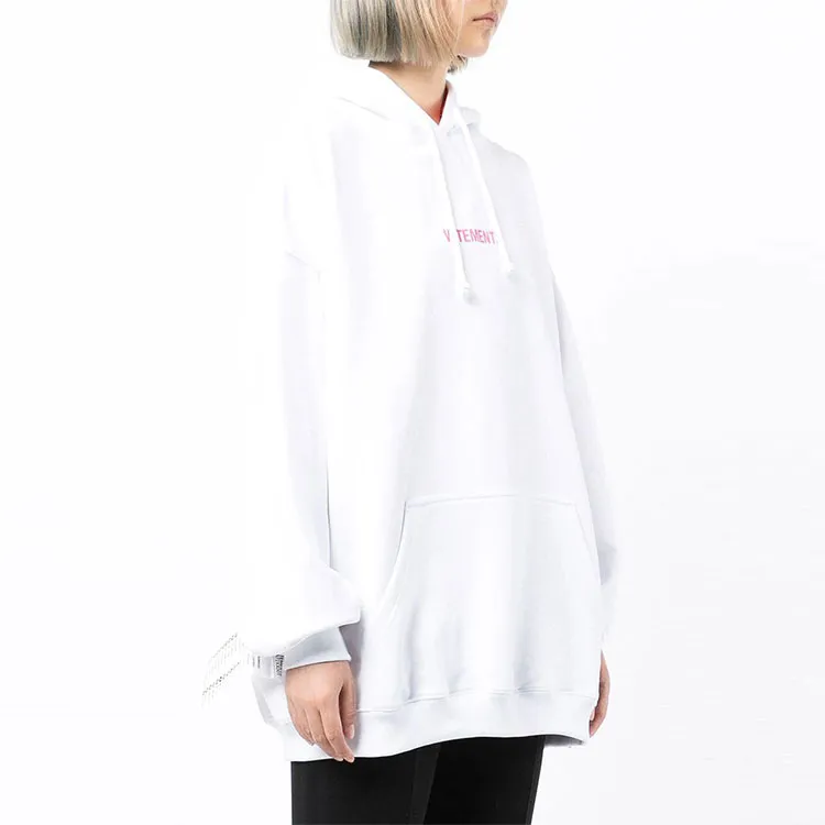 Vetements Logo Label Hoodie 'White/Hot Pink'-2