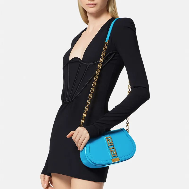 VERSACE Greca Goddess Cow Leather Portable Crossbody Bag, Shoulder Bag Women's Light Blue-4