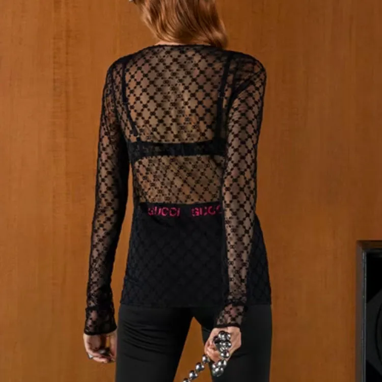 GUCCI Gg Star Tulle Top Black-4