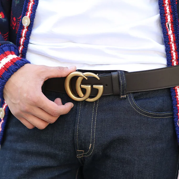 GUCCI GG Gold Plate Buckle Belt Unisex Width  4cm-4