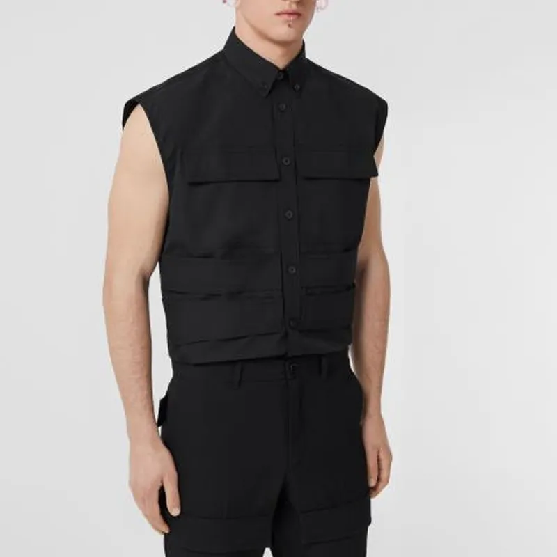 Burberry Panel Detailed Sleeveless Poplin Shirt-4