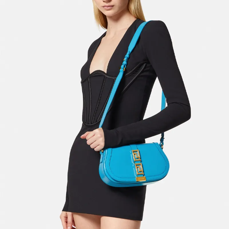 VERSACE Greca Goddess Cow Leather Portable Crossbody Bag, Shoulder Bag Women's Light Blue-3