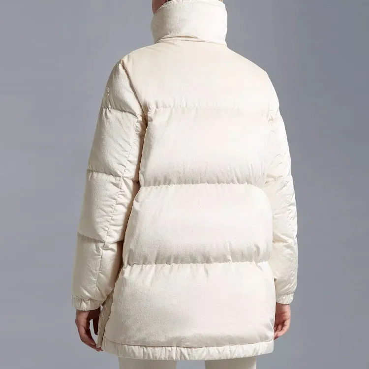 Moncler FW22 Solid Color Stand Collar Mid-Length Down Jacket Women's Ecru-2