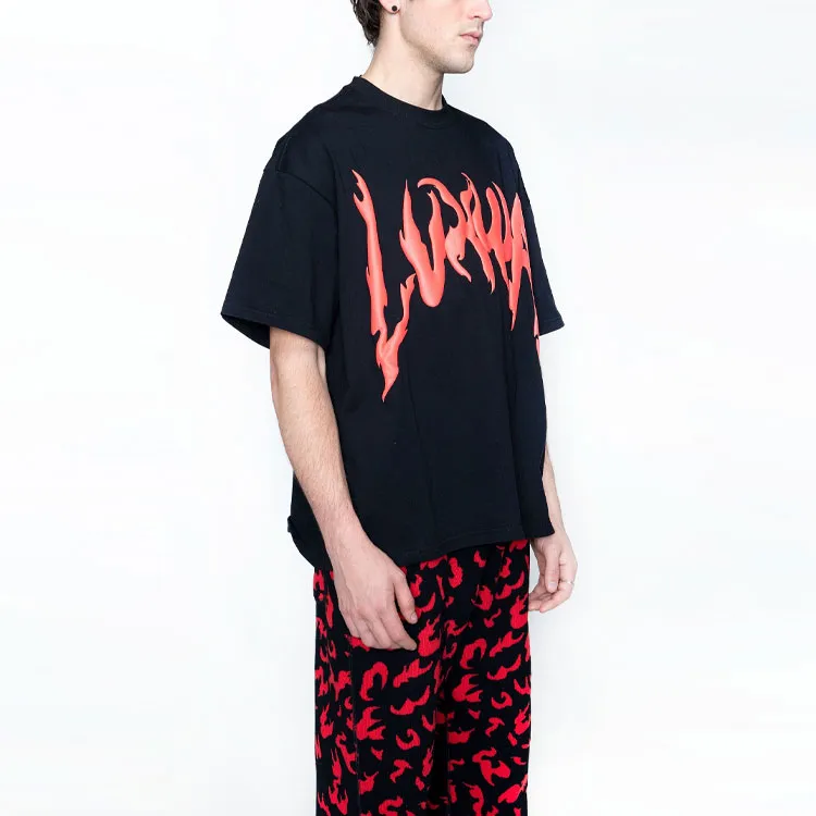 LVXWA Crew Neck Loose Fit Straight Short Sleeved T Shirt Unisex Black-4