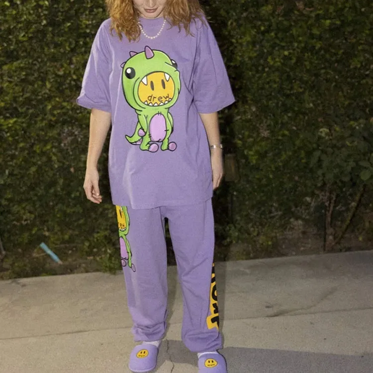 Drew House Smiley Collection T Shirts Unisex Lavender-2