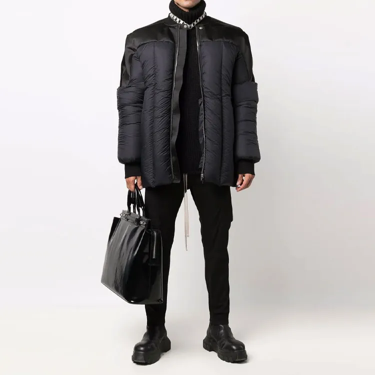 RICK OWENS/RO FW21 Solid Color Collarless Down Jacket Men's Black-2