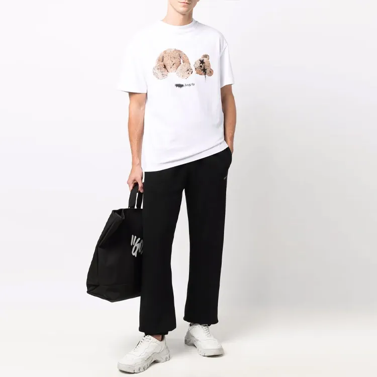 PALM ANGELS Bear Print Sprayed Logo T shirt-1