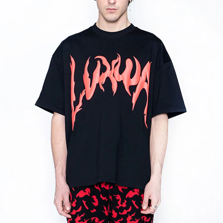 LVXWA Crew Neck Loose Fit Straight Short Sleeved T Shirt Unisex Black-2