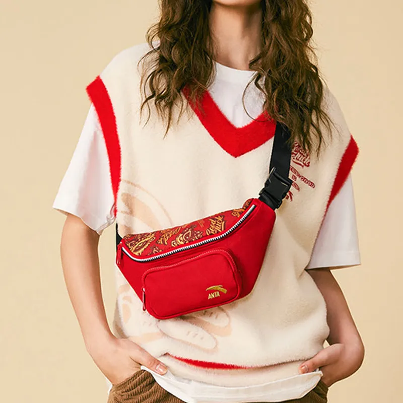 Anta Life Collection Fabric Shoulder Bag, Crossbody Bag, Fanny Pack, Sling Bag Unisex Red-2