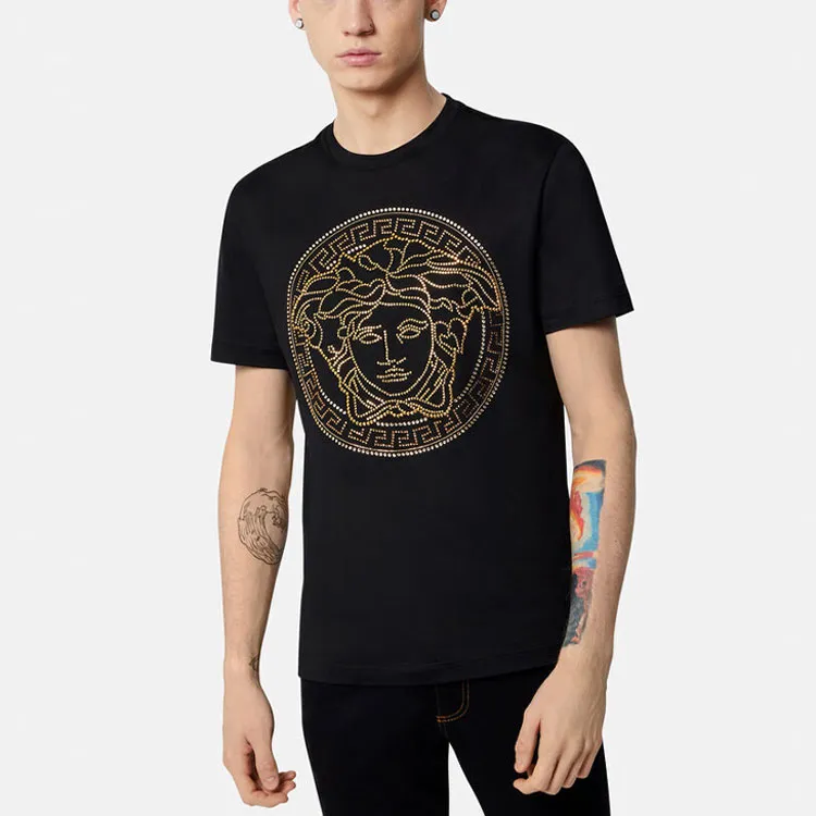 VERSACE SS22 Men's Embellished Medusa Head T-shirt Black-4