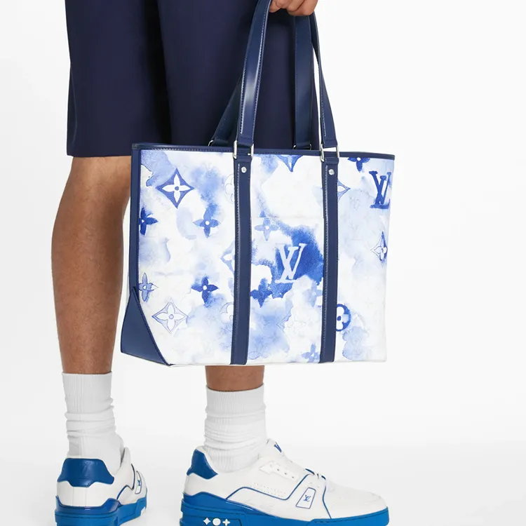 LOUIS VUITTON Canvas Tote Bag Shopping Bag Portable Crossbody Bag Shoulder Bag Men's Gradient Blue-5