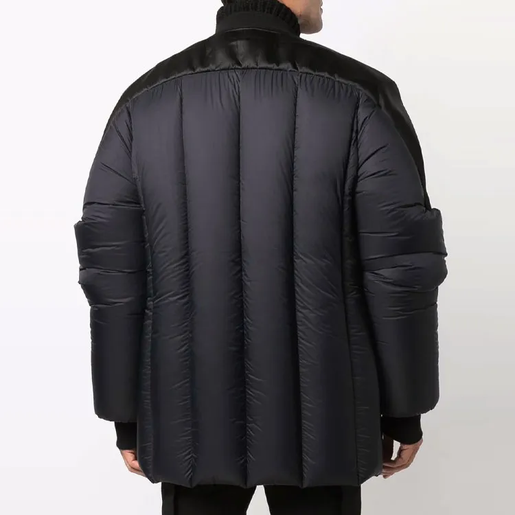 RICK OWENS/RO FW21 Solid Color Collarless Down Jacket Men's Black-1